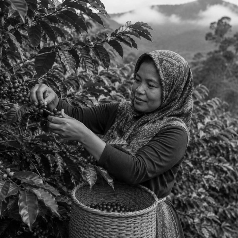 indonesian_lady_harvesting_sumatra_bw_150dpi min